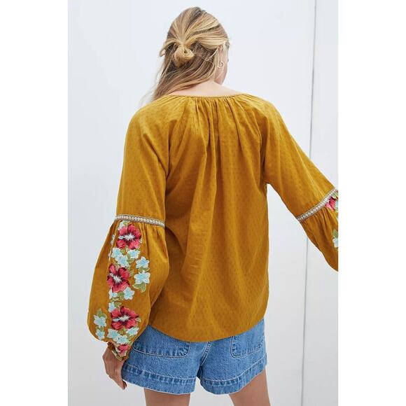 Anthropologie Forever that Girl Embroidered Floral Peasant Blouse Anthro Size 6 - Picture 9 of 13